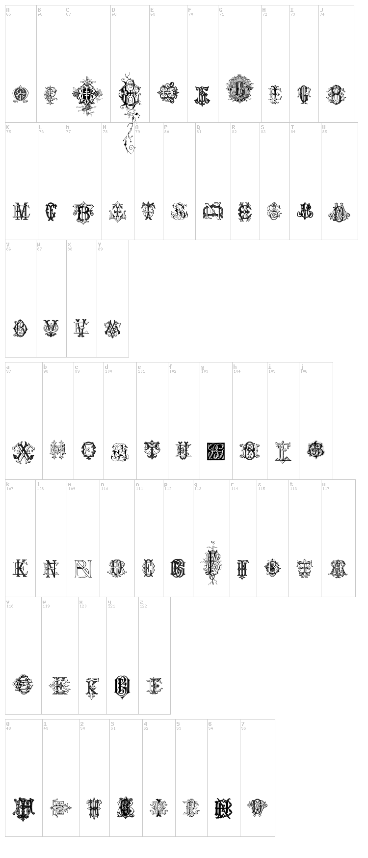 Intellecta Monograms Random Samples Four font map